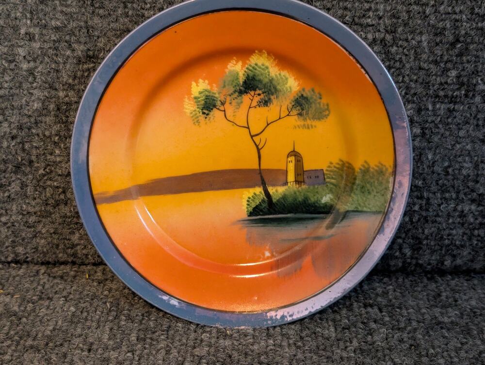 Vintage Hand-Painted Japanese Sunset Blue Lustre Rim 6" Plate